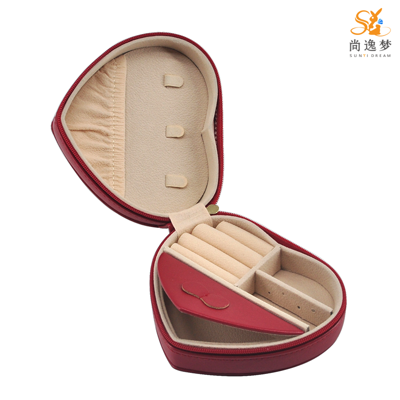 Red Napa Leather Heart Shape Red Color Travel Jewelry Box